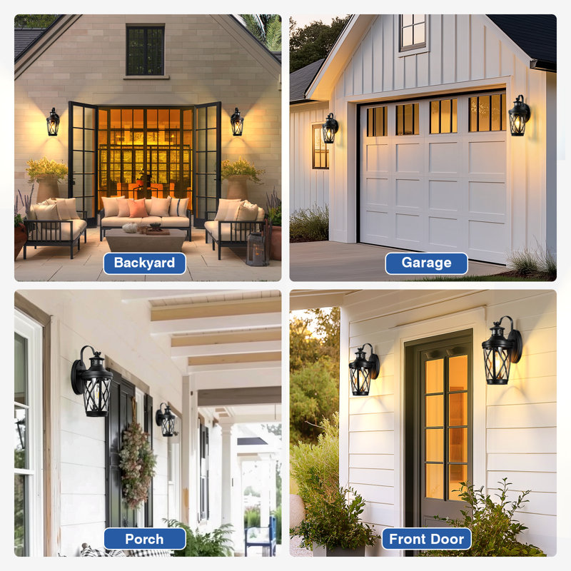 Black Outdoor Motion Sensor Light, 2-Pack Outdoor Lanterns for Porch