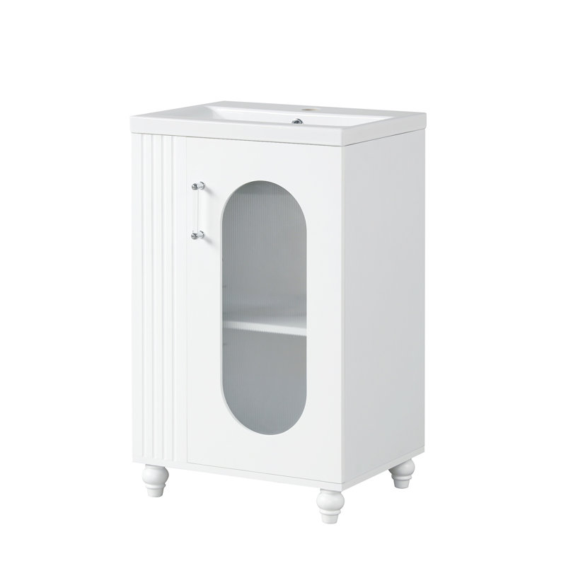 Meuble-lavabo de 20 po avec lavabo, meuble-lavabo avec tablette à deux niveaux, tablette réglable, meuble-lavabo