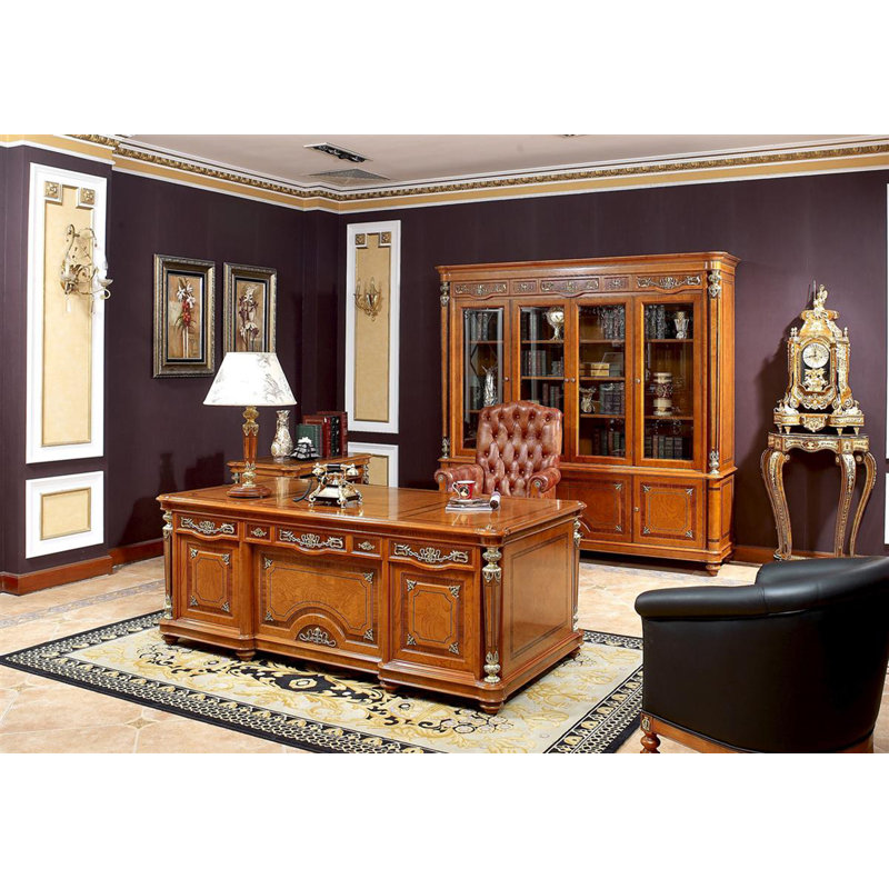 Leonor 2 Piece Solid Wood Rectangular Executive Desk Office Set with Chair