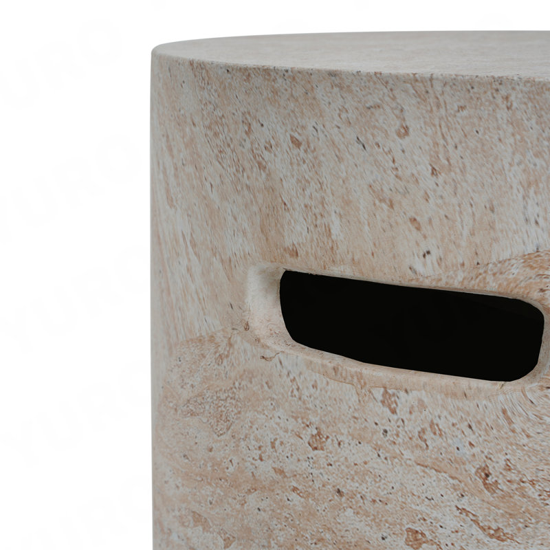 Table d'appoint d'extérieur / d'intérieur en béton léger avec poignées latérales, finition travertin