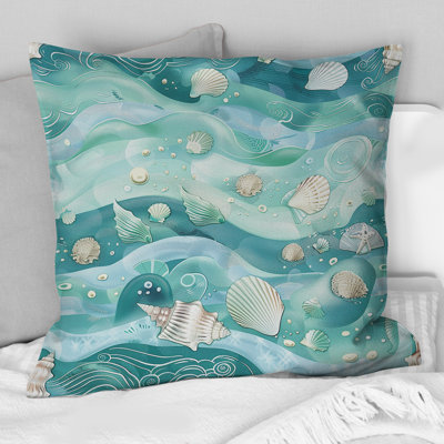 Coussin lombaire à motif de coquillage bleu crème Wave Seasures