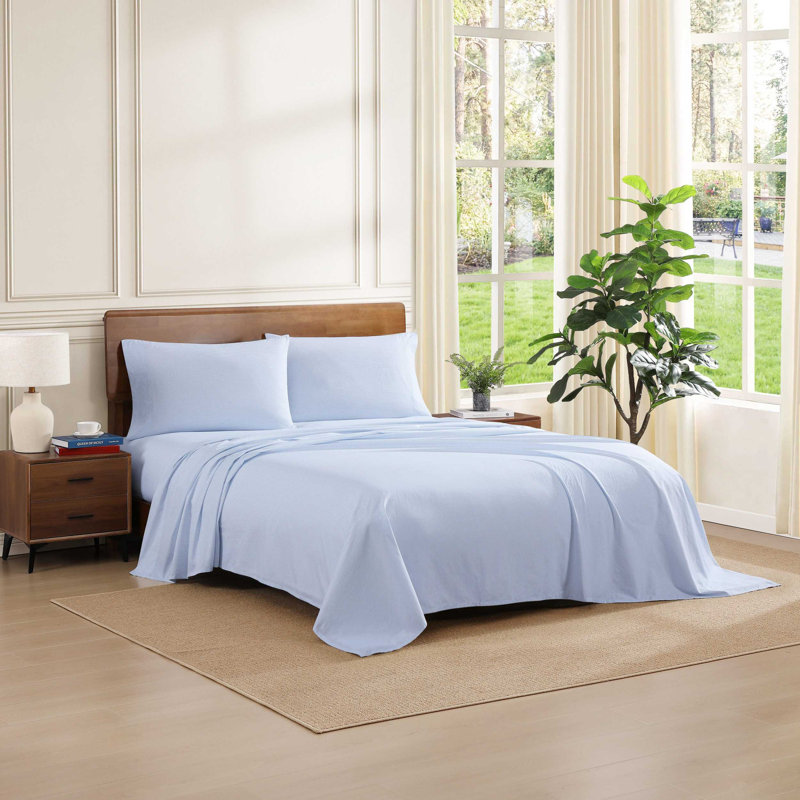 Tommy Hilfiger Printed Percale Cotton Sheet Set, Twin XL Sheet Set with 1 Pillowcase, Purple
