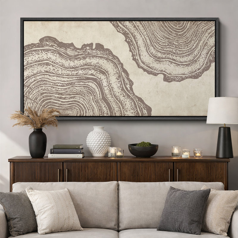 «Tree Ring» souche de bois abstraite texturée, rétro, décor neutre, très grande œuvre d'art encadrée, photos murales
