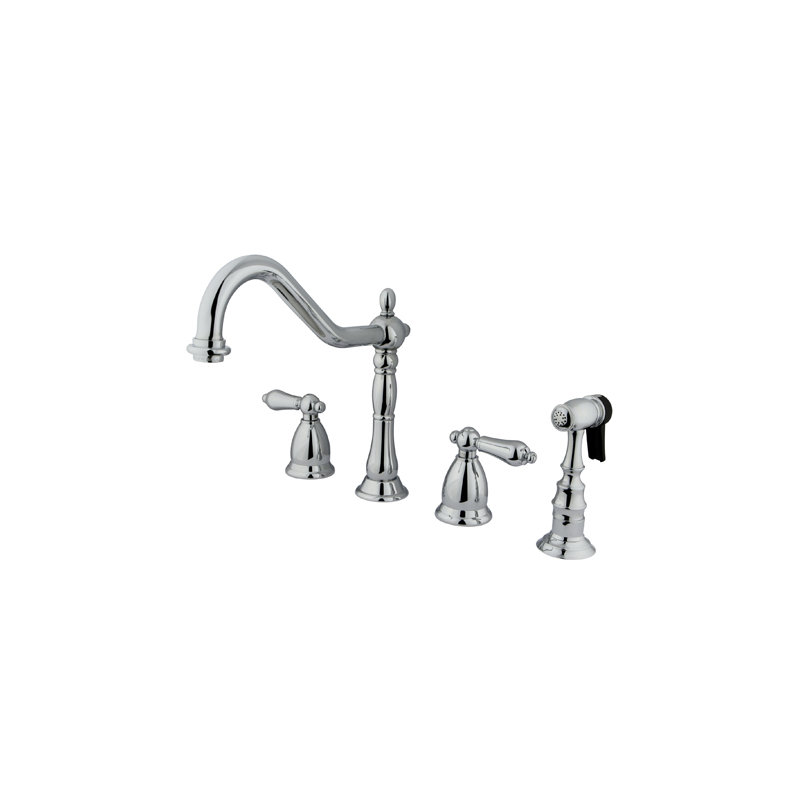 Heritage Double Handle Widespread Kitchen Faucet with American Lever Handle, Chrome