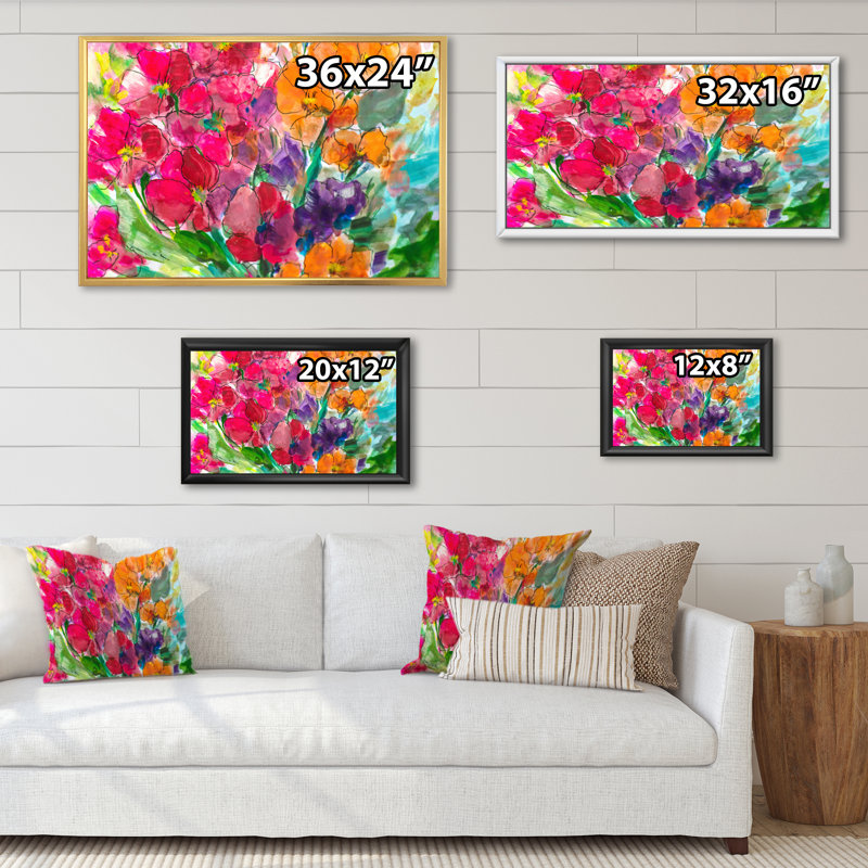 «Bright Vibrant Blossoming Spring Flowers», reproduction sur toile flottante, H 8 po x l 12 po x P 1 po, Cadre flottant doré