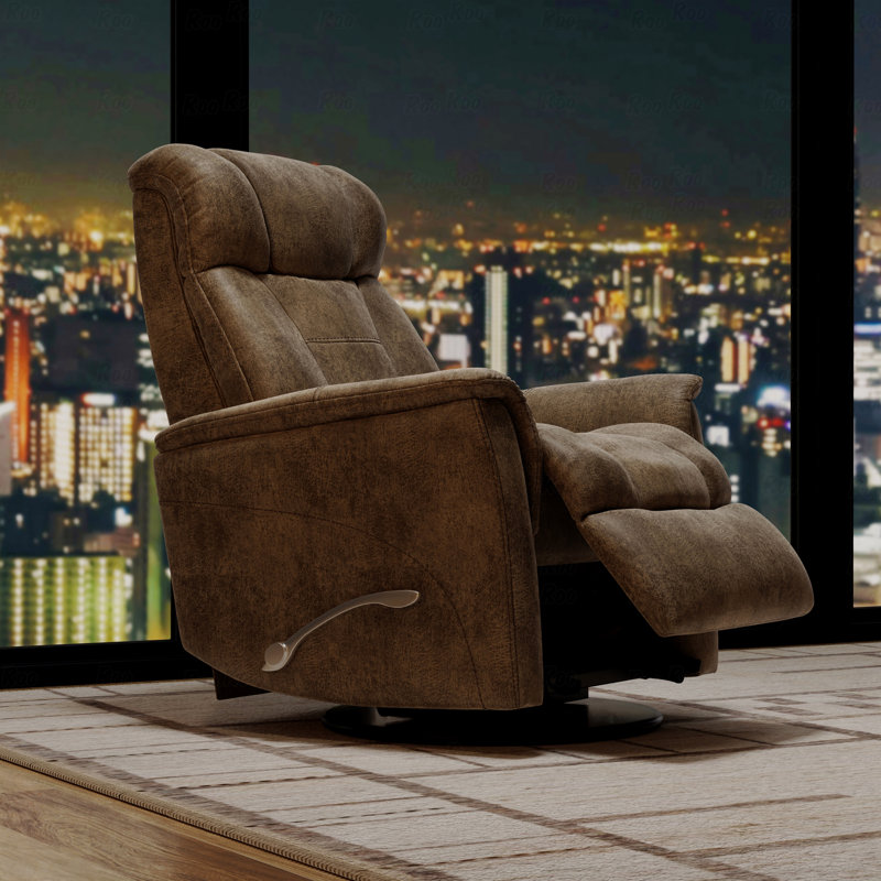 Swivel Glider With Recliner Function With Manual Adjustable Headrest And Footrest In Texas Slate, Light Brown