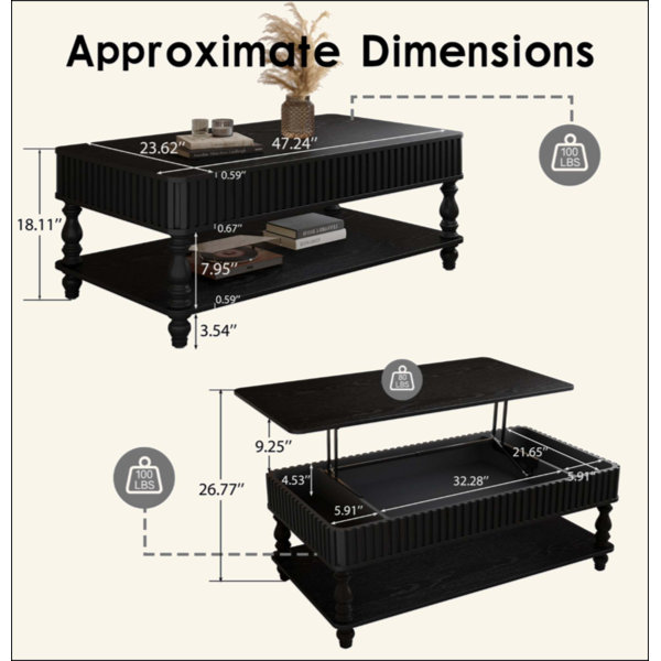 Red Barrel Studio Lift Top Fluted Coffee Table With Hidden Storage With ...