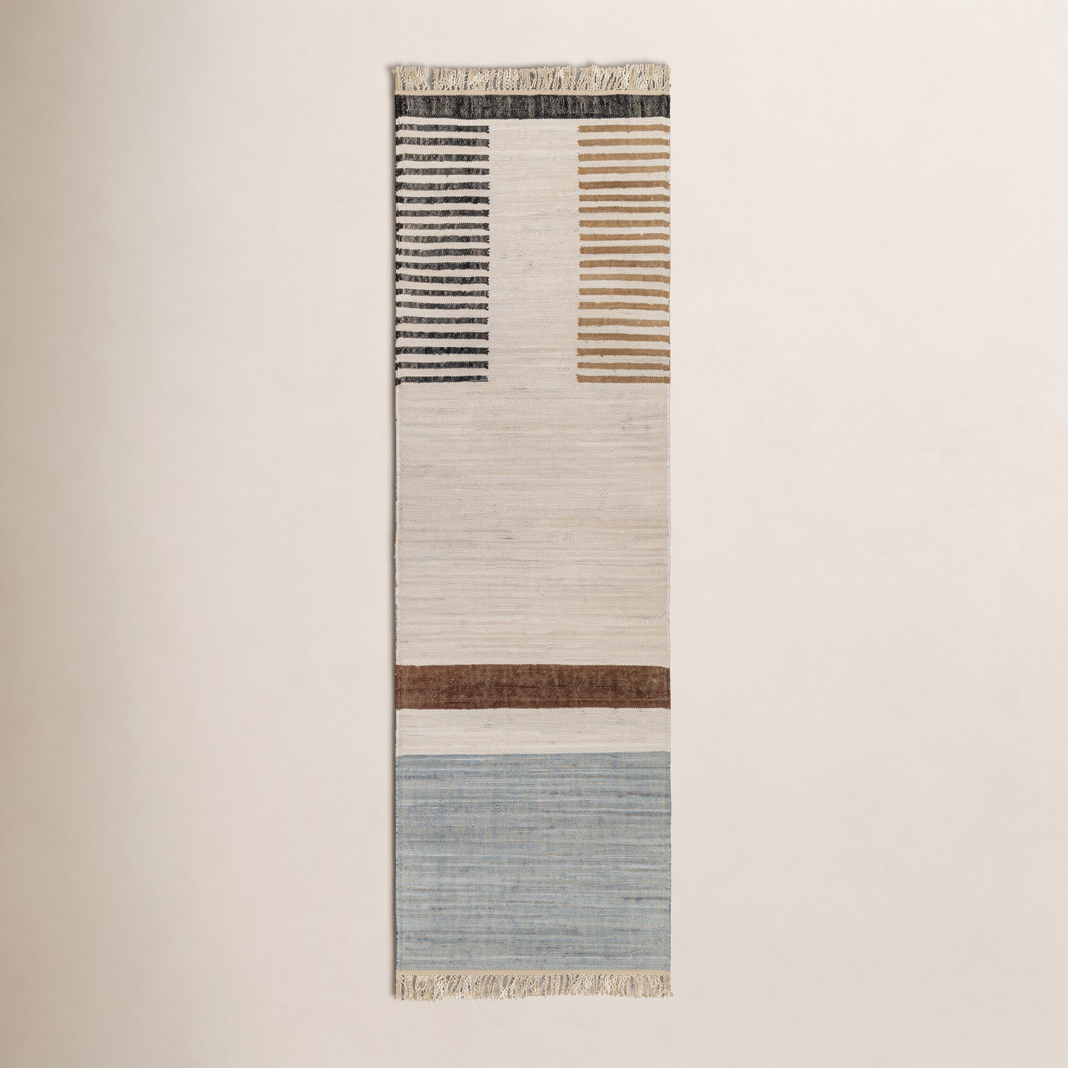 Avenue Cream Black Hand-Woven Cotton Rug, Runner 2'6" x 8'