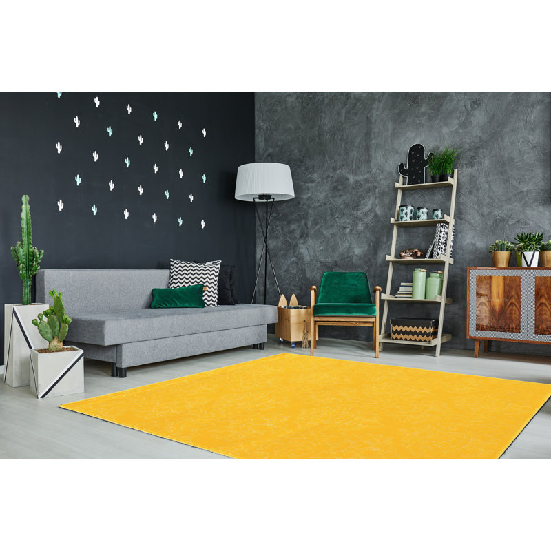 Tapis jaune à tissage plat Reagan, Rectangle 8 pi x 10 pi