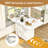 47" Wood Folding Dining Table With Storage Rack And Cabinet, Removable Entryway Table With 6 Wheels, White Marble Kitchen Island, Side Table And Coffee Table Versatile Table Space Saving