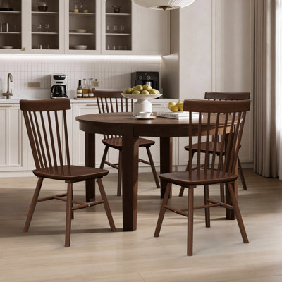 Windsor Spindle Back Dining Chair Set of 4, Solid Hardwood Kitchen and Dining Room Seating in Brown