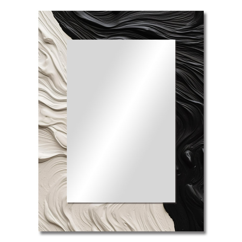 Noir et blanc marbré Dreamscape II - miroir mural décoratif géométrique, miroir moderne, impression d'art en métal