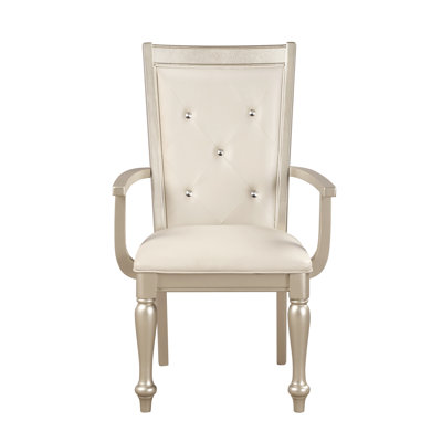 Vervena 18.5'' H Wooden  Arm Chairs with Crystal Tufted Leatherette Backrest, Silver
