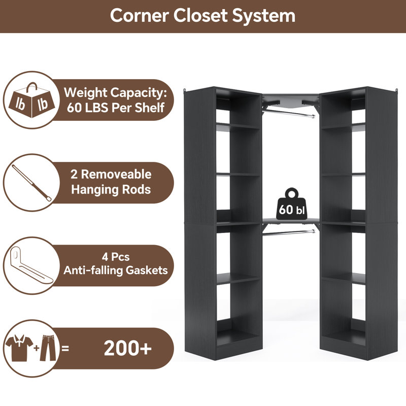 159" × 39" Closet System With Door And Wooden Drawers(Adjustable Width), Black