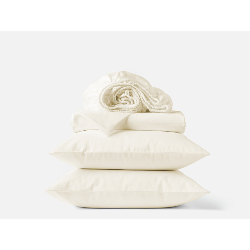 Heirloom Organic Sateen Sheet Set Alpine White, King Sheet Set with 2 Pillowcases, Undyed