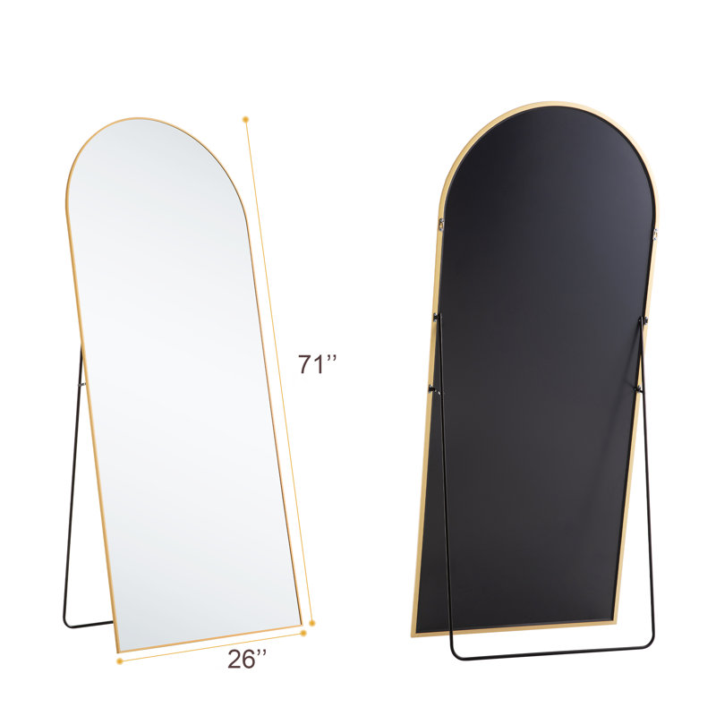 Arched Metal Oversized Full Length Mirrors Wall Mirrors with Stand, Gold, 71" x 26"