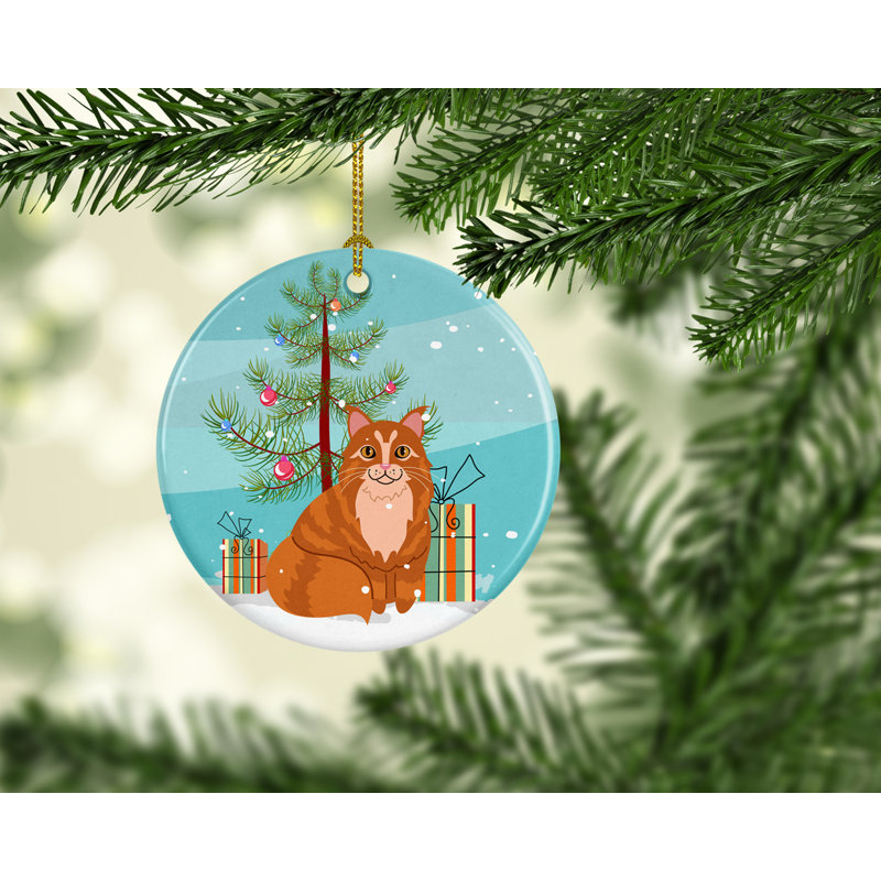 Ornement en céramique pour les fêtes maine coon cat merry christmas