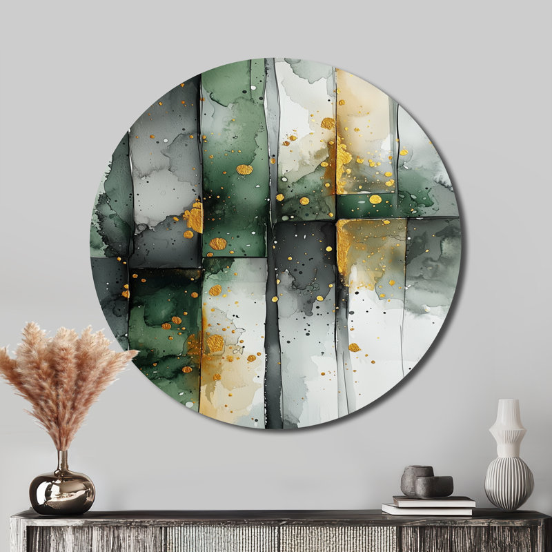 Reproduction d'art en métal doré vert et éthéré II - vert moderne, H 16 po x l 16 po