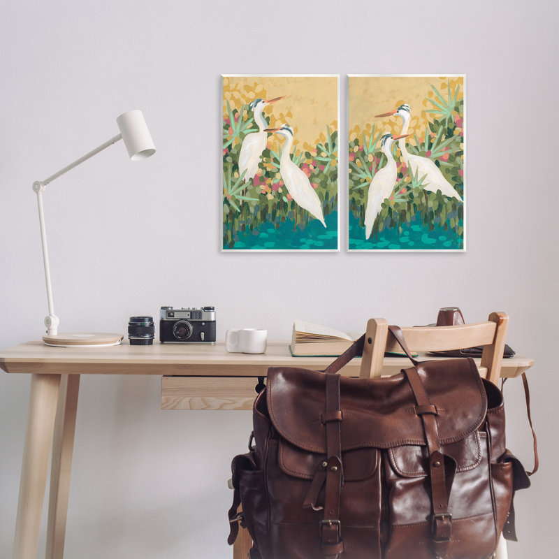 «Birds & Pond Botanicals», ensemble de 2 plaques murales par June Erica Vess, H 19 po x l 13 po