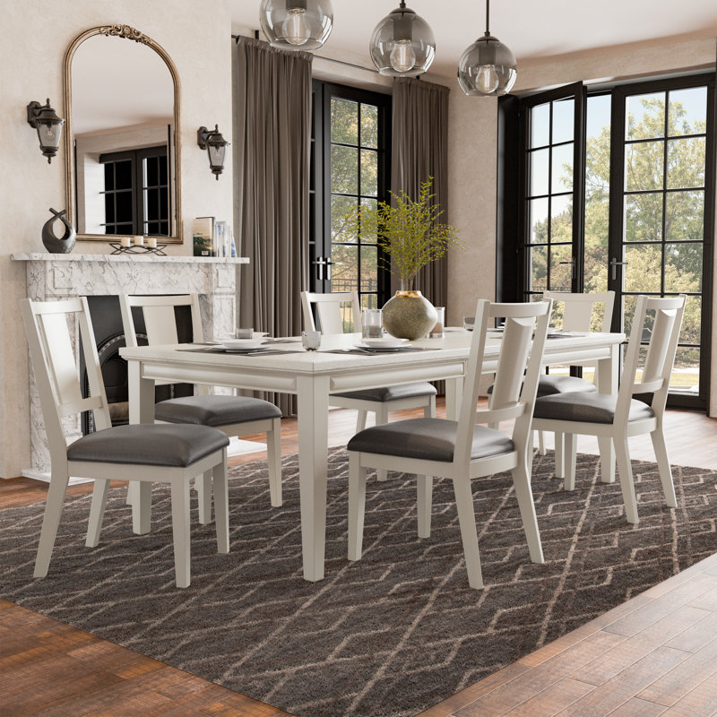Athlyn Dining Table Set, White, 7 Pieces: Table, 6 Chairs
