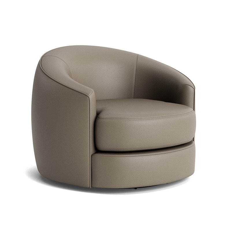 Giselle Upholstered Swivel Barrel Chair, Greenwich Performance Leather - Pewter