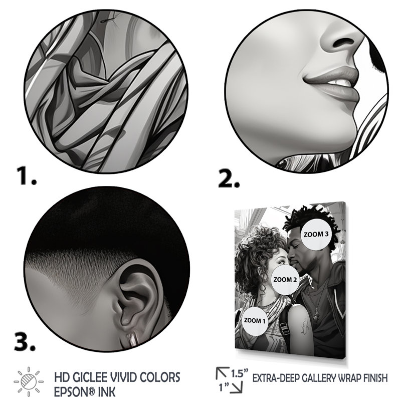 "Illustration d'un couple afro-américain", Cadre doré simple, H 40 po x l 30 po x P 1,5 po