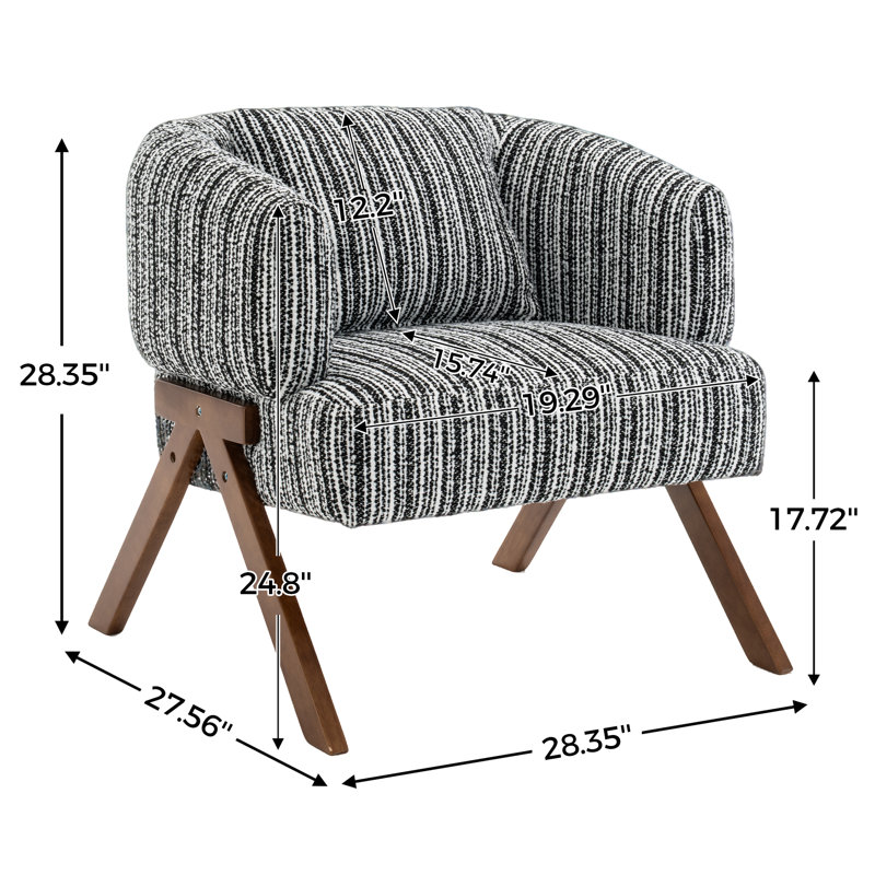 Mid Century Upholstered Arm Accent Chair with Solid Wood Legs, Black