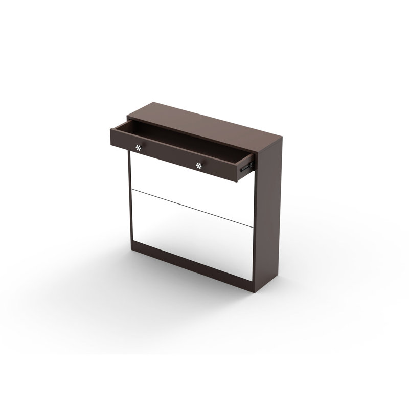 Armoire à chaussures à miroir brun avec tiroirs à 2 niveaux et rangement polyvalent - Organisateur de chambre à coucher pour l'abat-jour d'entrée
