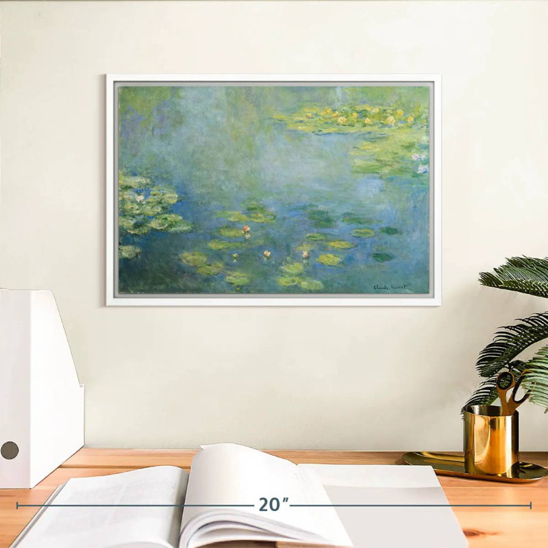 Nymphéas III, 13 po x 9 po, Cadre flottant blanc