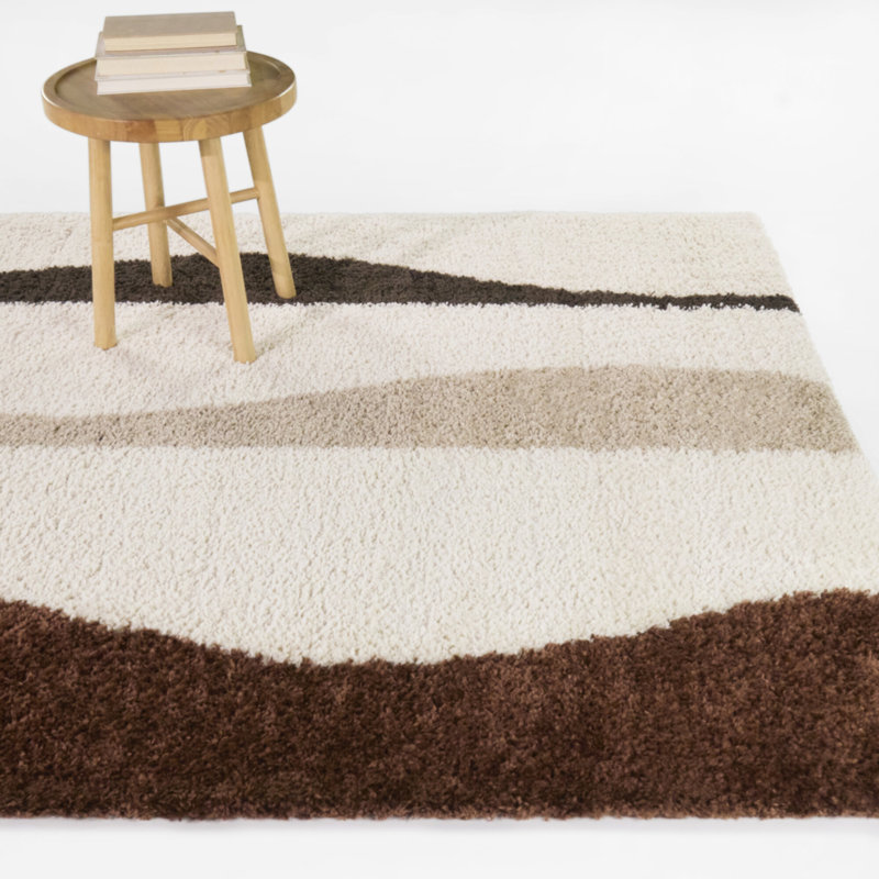 Pashyn Rust Abstract Waves Area Rug, Rectangle 5'3" x 7'