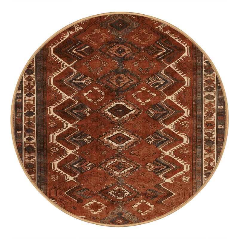 Tapis brun turc lavable à la machine, Rond 6 pi