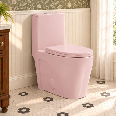 1.1/1.6 GPF Dual-Flush Elongated One-Piece Toilet with 17.13" ADA Comfort Seat Height, Ceramic Glazed Surface(Soft Close Seat Included), Pink