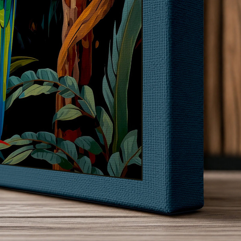 Macaw in Paradise Tropical - Wrapped Canvas, 24x16 - 61.0 x 40.6 cm, Teal Border