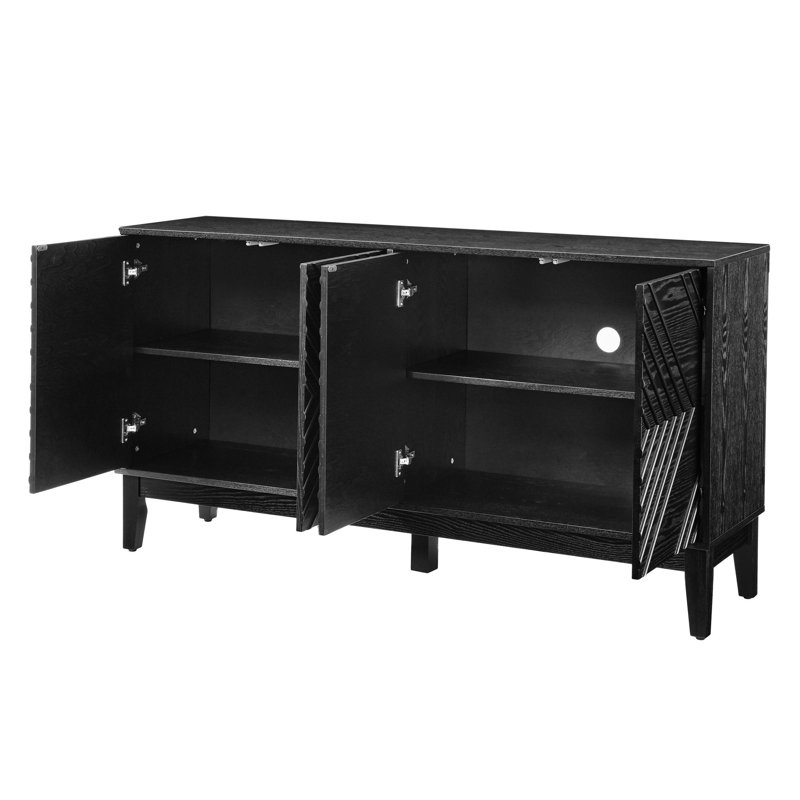 Mid-Century Modern 60.5'' Fluted Sideboard With Adjustable Shelves, Black