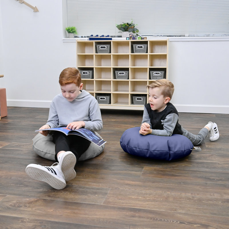 Mini poufs ronds pour enfants, siège de classe flexible, coussins de sol durables avec poignées, bleu marine et gris