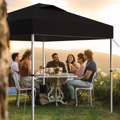 Auvent escamotable noir et blanc 10 x 10 pi avec paroi latérale amovible et toit ventilé, abri extérieur commercial portable avec sac à roulettes et ensemble d'ancrage pour patio ou camping