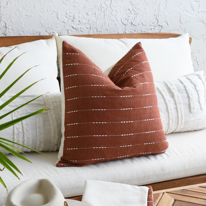 Sundara Threads Handwoven Cotton BOHO Pillow Cover, Terracotta, 16"H x 16"W, Square