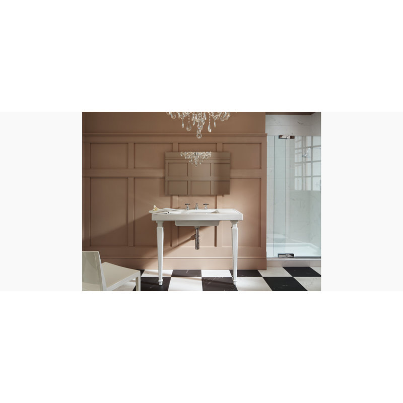 Kathryn Fireclay Rectangular Console Bathroom Sink with Overflow, Biscuit