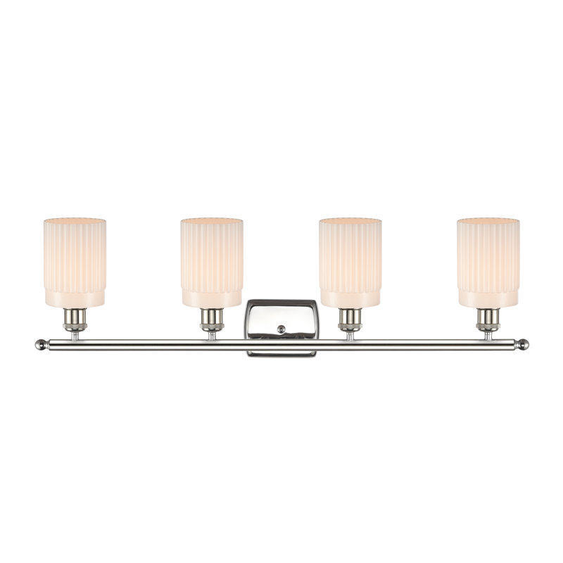 Éclairage pour salle de bain 4 lumières Caplinger, Blanc mat, Ampoule DEL 6 watts Vinage, Nickel poli