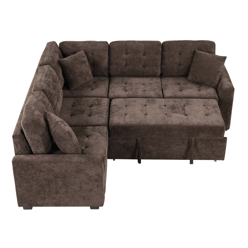 Canapé-lit escamotable en forme de L 82,6 po avec roulettes, ports USB, prises de courant pour le salon, Brun