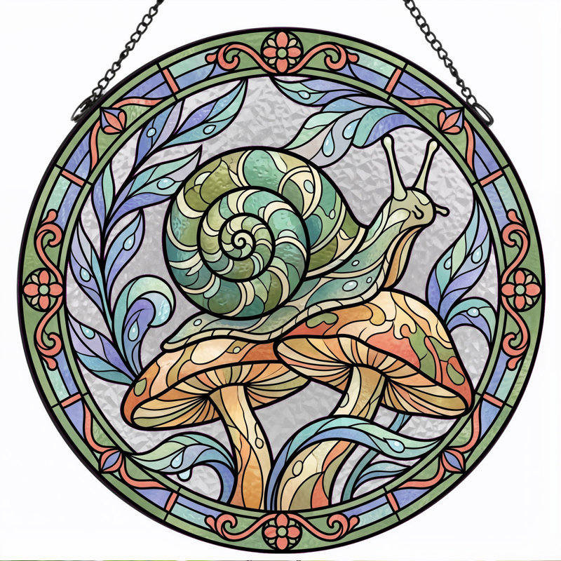 Panneau de vitrail en forme de champignon Snail H， 12 ", H 12 po