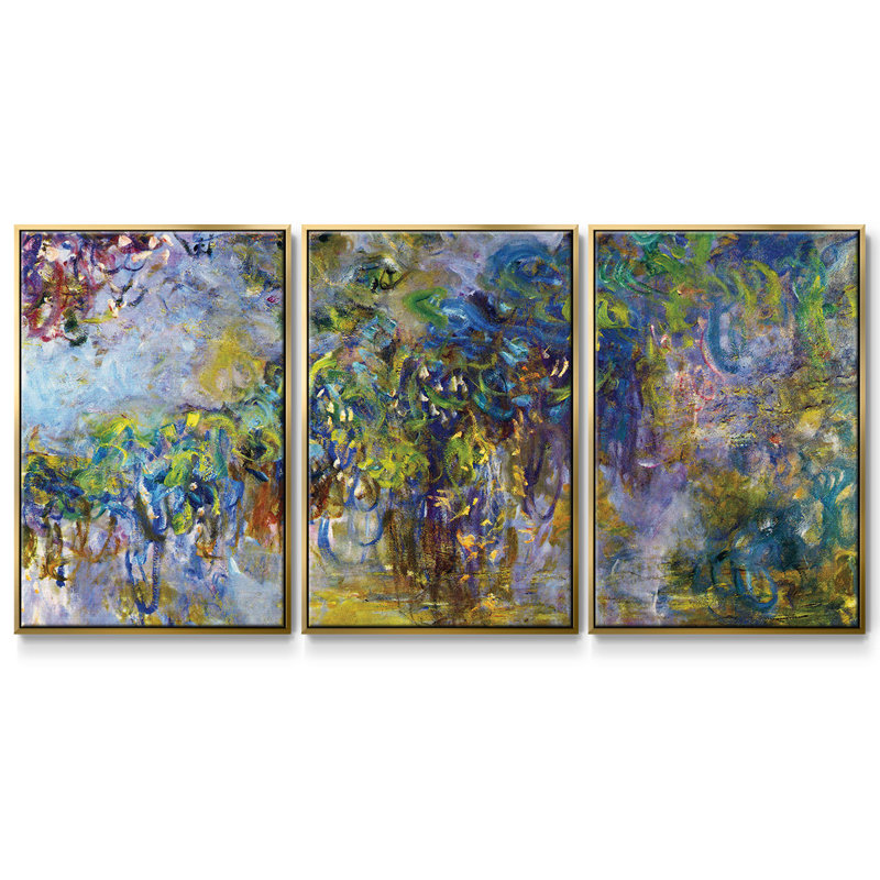 Wisteria [2] par Monet - Toile encadrée multi-pièces, H 24 po x l 48 po x P 2 po, Or