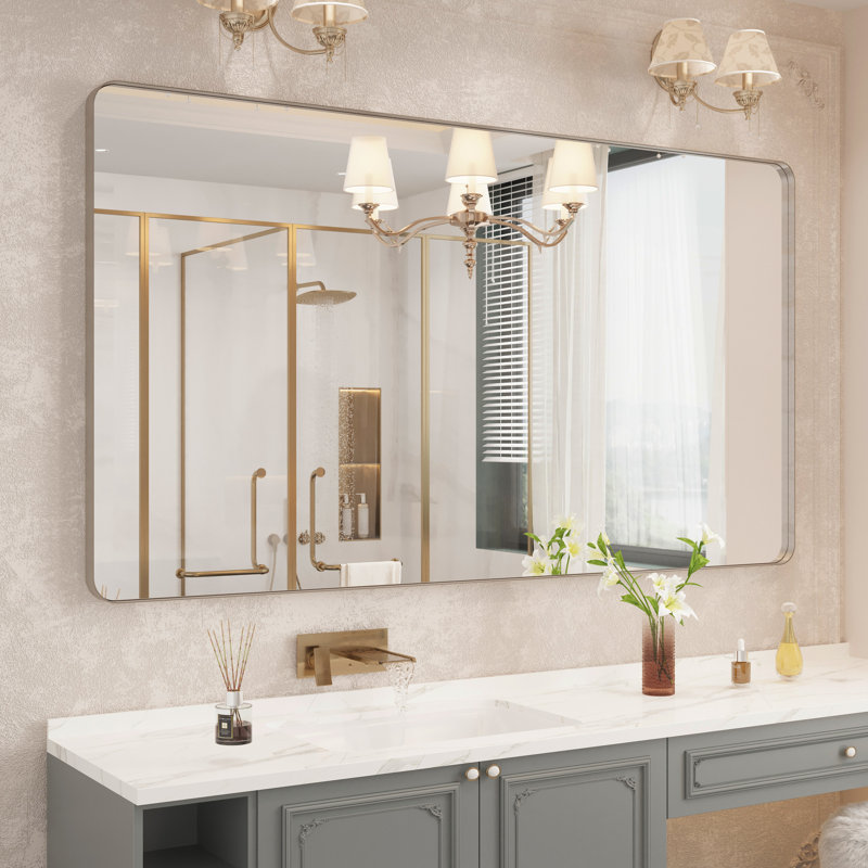 Miroir de salle de bain mural Premium Premium, 40 po x 72 po, Nickel brossé, Rectangulaire