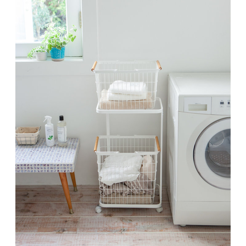 White Steel Laundry Cart with Wheels for Tosca Baskets