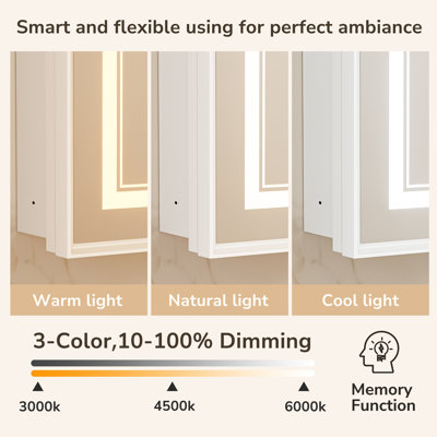 Kassady Recessed & Surface Led Lighted Bathroom Medicine Cabinet Framed 3-Color 2 Outlets Defog Medicine Cabinet with Mirror