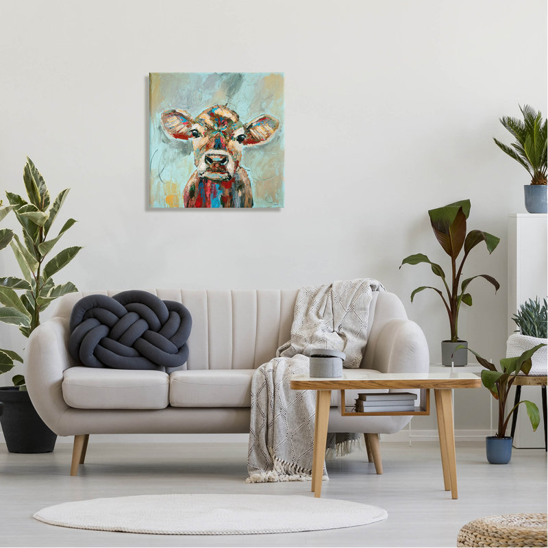 «Brushed Paint Cow Art», art mural par Jen Seeley, H 24 po x l 24 po x P 1,5 po