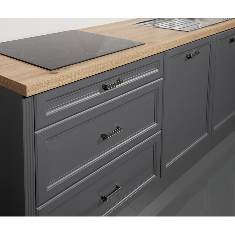 Jasmin Db 228cmH x 344cmW x 60cmD Particleboard Ready-to-Assemble Kitchen Cabinet Set, Grey/Brown/Blue