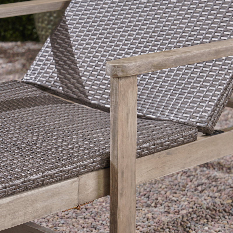 Wood + Wicker Chaise Lounge, Gray Cushion/Light Gray Frame