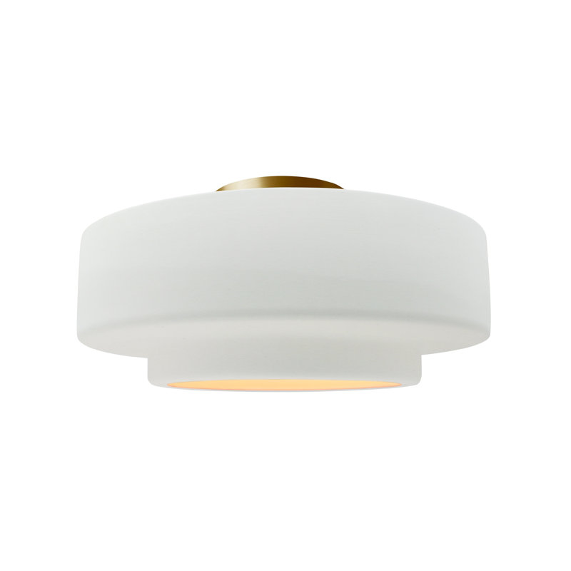 Dottie Ceramic LED Semi Flush Mount, 7.25" H x 14.5" W x 14.5" D, Gloss White, Brushed Brass