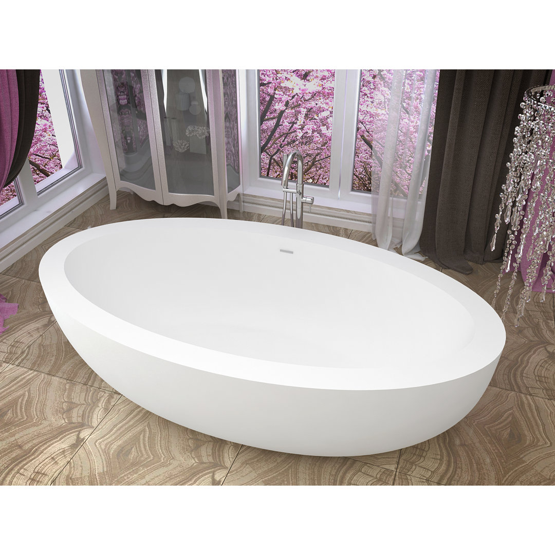 Lusso 75.5'' x 40.5'' Freestanding Soaking Solid Surface Bathtub ANZZI